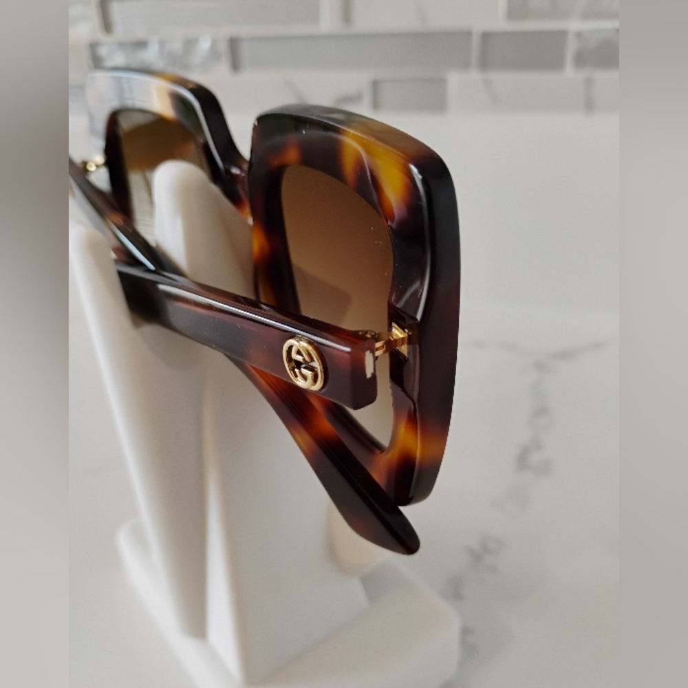 NWT Gucci Sunglasses (53-25-145) Havana Tortoise Shell Square - Picture 8 of 15